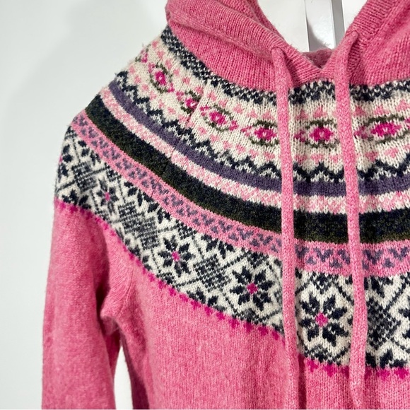 Tabitha Webb Wool Fair Isle Hoodie Sweater Women’s Small Pink Nordic Knit - Picture 5 of 7